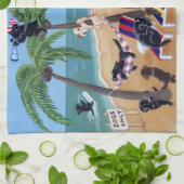 島の夏期休暇のラブラドールの絵を描くこと キッチンタオル (折り畳み)