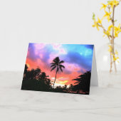 島の夕日 カード (黄色い花)