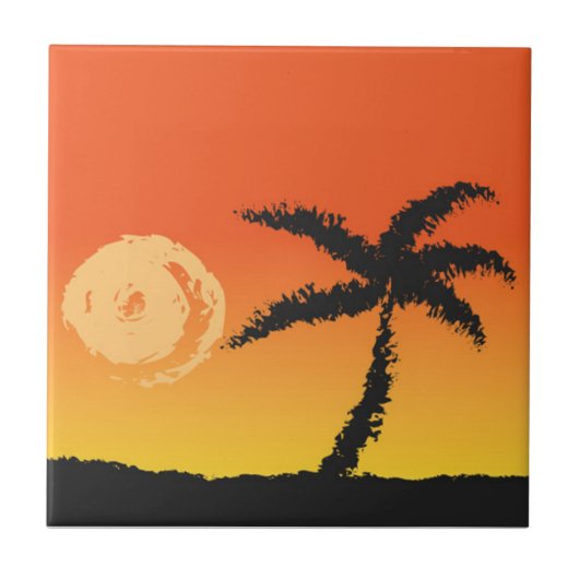 島の夕日 タイル (正面)