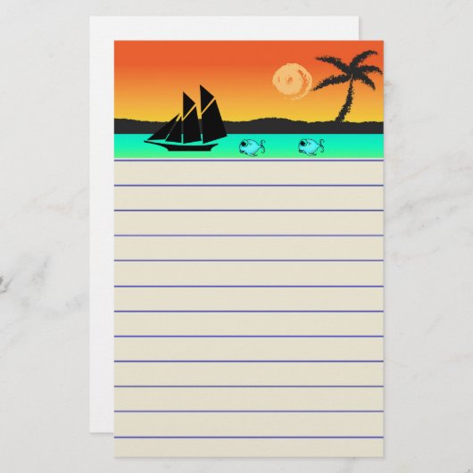 島の夕日 便箋 (正面/裏面)