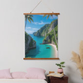 「島の夢を見る壁 – ターコイズ入り江 吊り下げ型タペストリー (寝室)