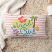 島の少女：熱帯ピンクストライプ ランバークッション (ブランケット)