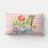 島の少女：熱帯ピンクストライプ ランバークッション (裏面)