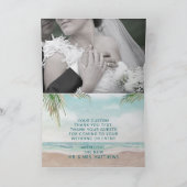 島の微風によって絵を描かれるビーチのカスタムな結婚式の写真 サンキューカード (内部)
