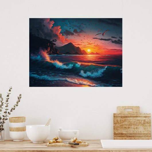 島の日没#1 ポスター (キッチン)