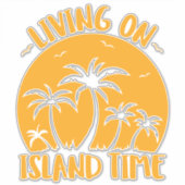 島の時間に住むヤシの木と夕日 シール (正面)