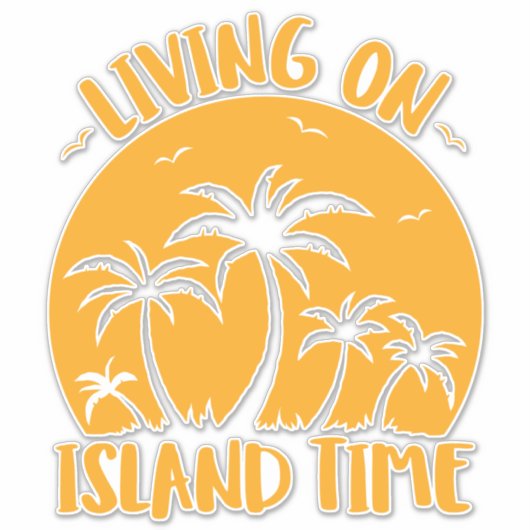 島の時間に住むヤシの木と夕日 シール (正面)