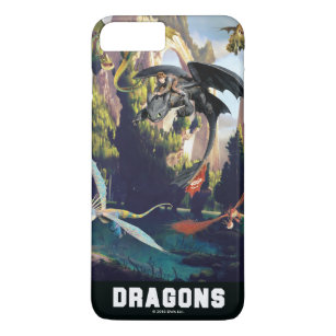 島の森林に飛ぶしゃっくりおよびドラゴン iPhone 8 PLUS/7 PLUSケース