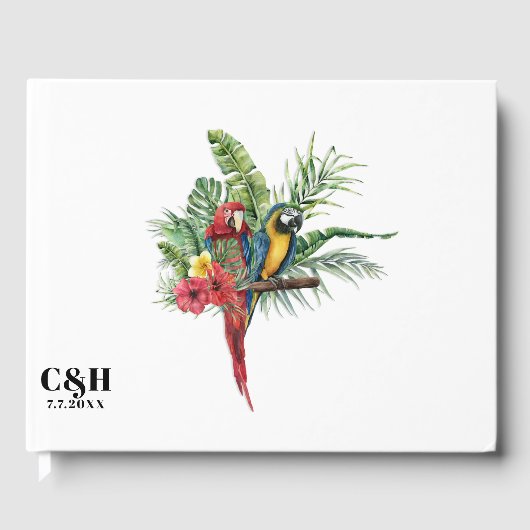 島の楽園の鳥たちトロピカルフラワーのウェディング ゲストブック (正面)