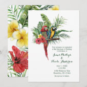 島の楽園 鳥たち 熱帯の花のウェディング 招待状 (正面/裏面)