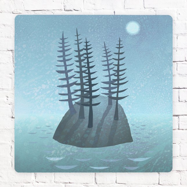 島の海コンテンポラリー芸術 メタルプリント (Island with pine trees contemporary nautical metal wall art print)