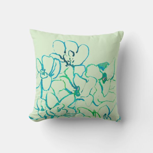 島の熱帯蘭の枕-青緑 クッション (正面)