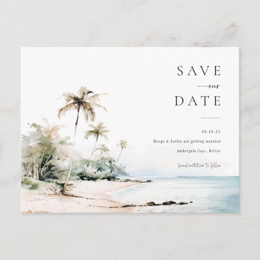 島の目的地の結婚式の日付を保存 ポストカード (正面)