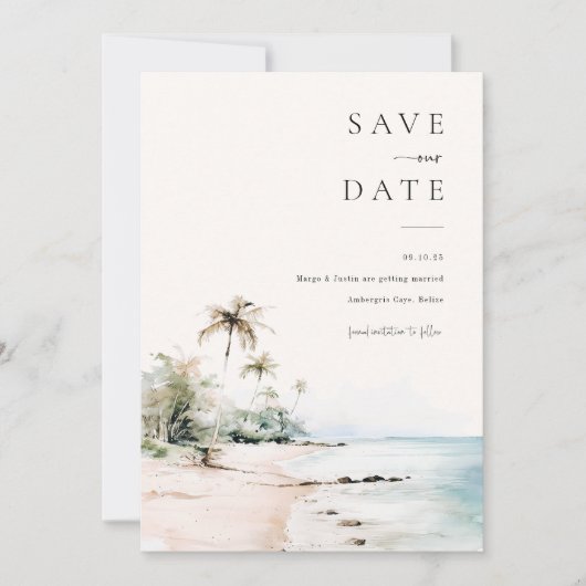 島の目的地の結婚式の日付を保存 招待状 (正面)