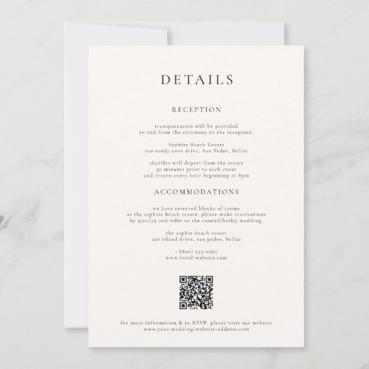 島の目的地の結婚式 招待状 (裏面)