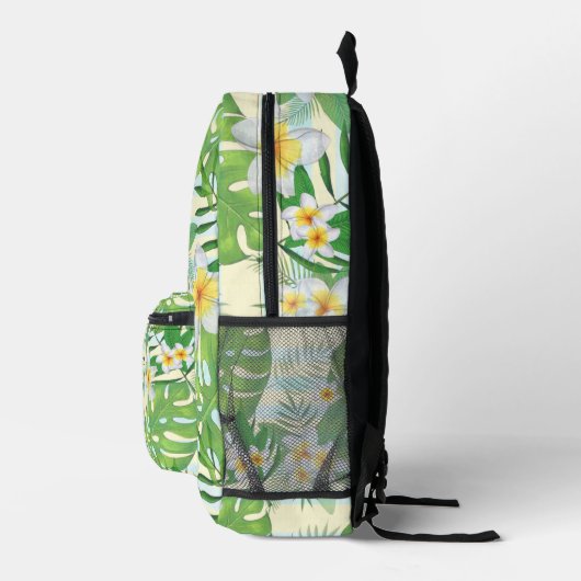 島の花とモンステラ葉のパーソナライズされた プリントバックパック (右)