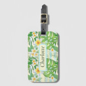 島の花とモンステラ葉のパーソナライズされた ラゲッジタグ (正面縦)