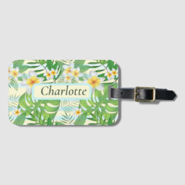 島の花とモンステラ葉のパーソナライズされた ラゲッジタグ
