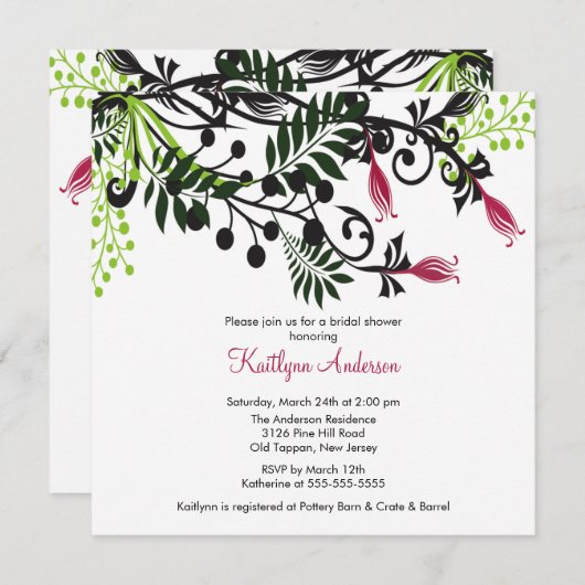 島の花柄の花のブライダルシャワーの招待状 招待状 (正面/裏面)