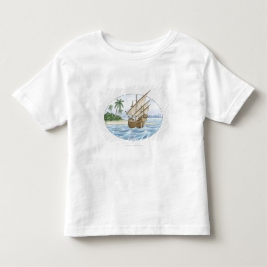 島の近くの16世紀な船のイラストレーション トドラーTシャツ (正面)