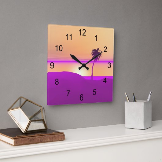 島の金ゴールドと紫 スクエア壁時計 (オフィス)