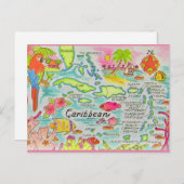 島カラフルカリブの諸島の地図 ポストカード (正面/裏面)