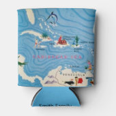 島カリブの々の図解入りの、写真付きの地図 缶クーラー (正面)