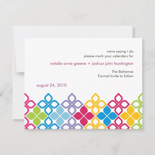 島カリブのの結婚式の日付カードを保存 セーブザデート (正面)