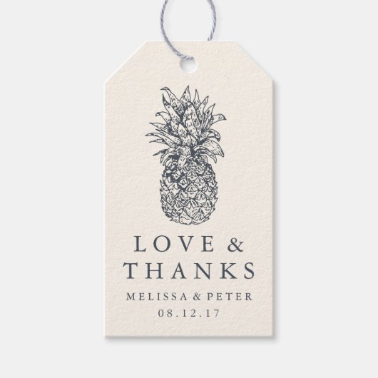 島ヴィンテージパイナップル結婚ズの感謝のお願い ギフトタグ (正面)