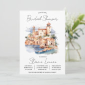 島地中海の、旅行をテーマにしたブライダルシャワー 招待状 (スタンド正面)