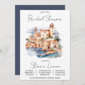 島地中海の、旅行をテーマにしたブライダルシャワー 招待状 (正面/裏面)