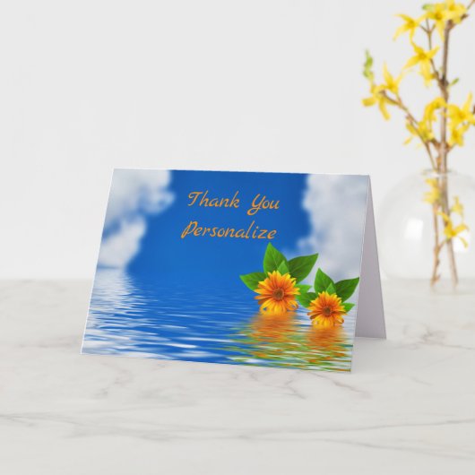 島海オレンジ色の花をパーソナライズしてくれてありがとう カード (黄色い花)