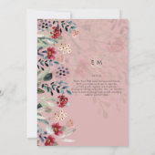 崇高なブルゴーニュの青結婚い花エレガントの 招待状 (裏面)