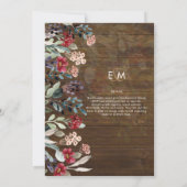 崇高なブルゴーニュの青結婚い花エレガントの 招待状 (裏面)