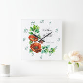 崇高な水の色の赤いケシのヴィンテージスタイル スクエア壁時計 (ホーム)