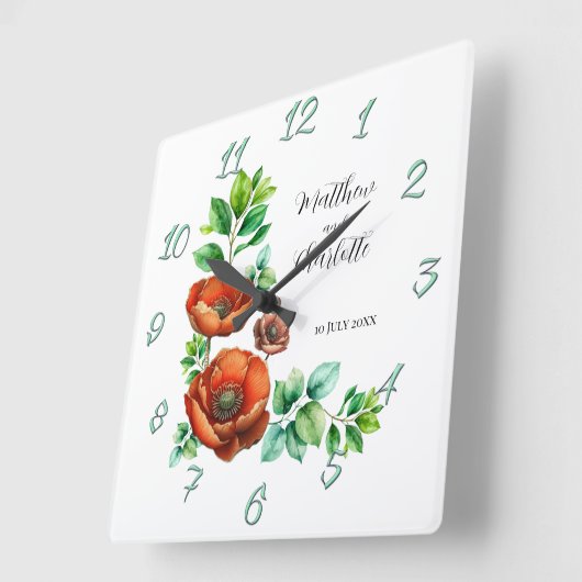 崇高な水の色の赤いケシのヴィンテージスタイル スクエア壁時計 (傾斜)