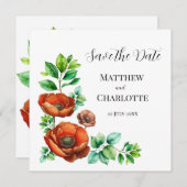 崇高な水の色の赤いケシのヴィンテージスタイル セーブザデート (正面/裏面)