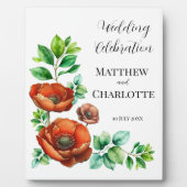 崇高な水の色の赤いケシのヴィンテージスタイル フォトプラーク (正面)