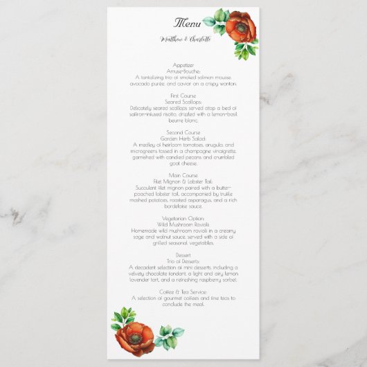 崇高な水の色の赤いケシのヴィンテージスタイル メニュー (正面)