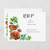 崇高な水の色の赤いケシのヴィンテージスタイル 出欠カード (正面/裏面)