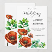 崇高な水の色の赤いケシのヴィンテージスタイル 招待状 (正面/裏面)