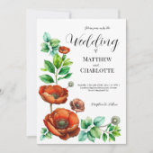 崇高な水の色の赤いケシのヴィンテージスタイル 招待状 (正面)