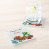 崇高な水の色の赤いケシの幸せな退職 ガラスコースター (アングル)