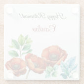 崇高な水の色の赤いケシの幸せな退職 ガラスコースター (裏面)