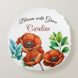 崇高な水の色の赤いケシの幸せな退職 ラウンドクッション