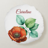 崇高な水の色の赤いケシの幸せな退職 ラウンドクッション (裏面)