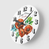 崇高な水の色の赤いケシの幸せな退職 ラウンド壁時計 (傾斜)