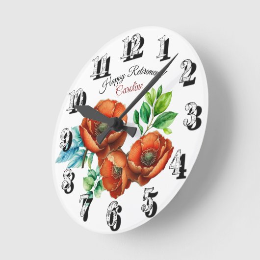 崇高な水の色の赤いケシの幸せな退職 ラウンド壁時計 (傾斜)