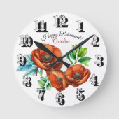 崇高な水の色の赤いケシの幸せな退職 ラウンド壁時計 (正面)