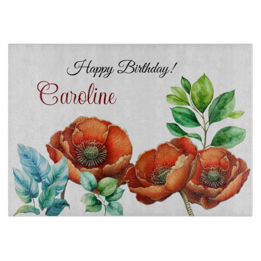 崇高な水の色はっきりした赤いケシ カッティングボード (正面)